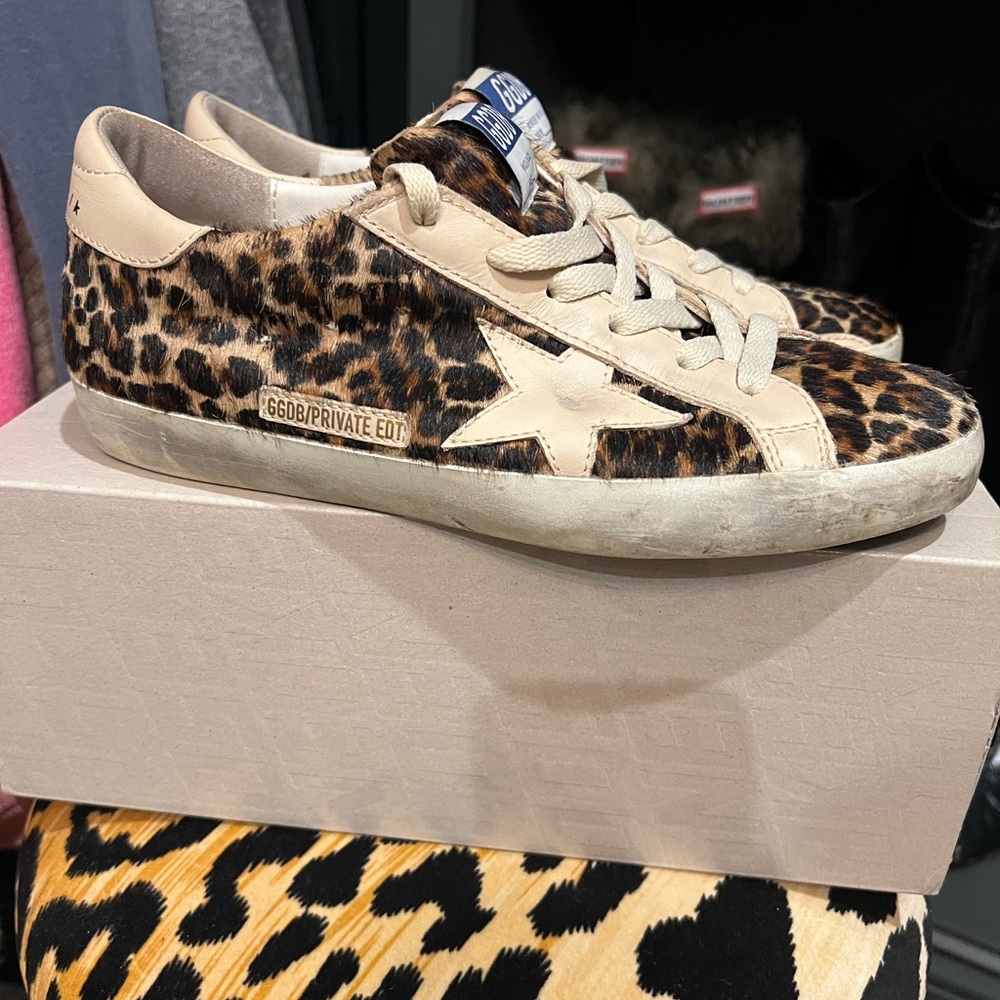 Women Golden Goose Superstar Classic 38 size 8 leopard horsy leather calf hair